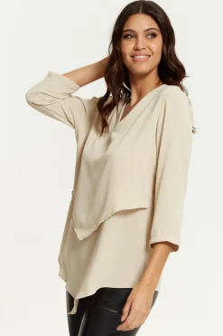 Women Hoxton Gal 3/4 Sleeves V Neck Layered Relaxed Fit Top