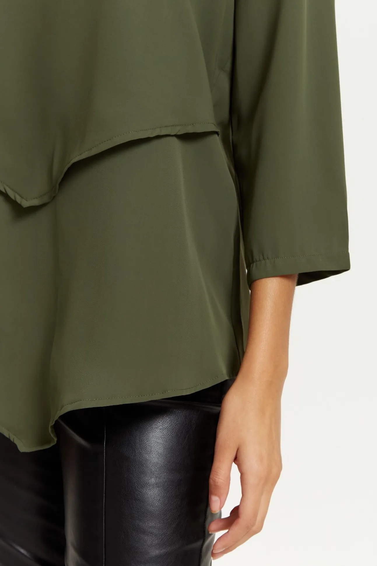 Women Hoxton Gal 3/4 Sleeves V Neck Layered Relaxed Fit Top