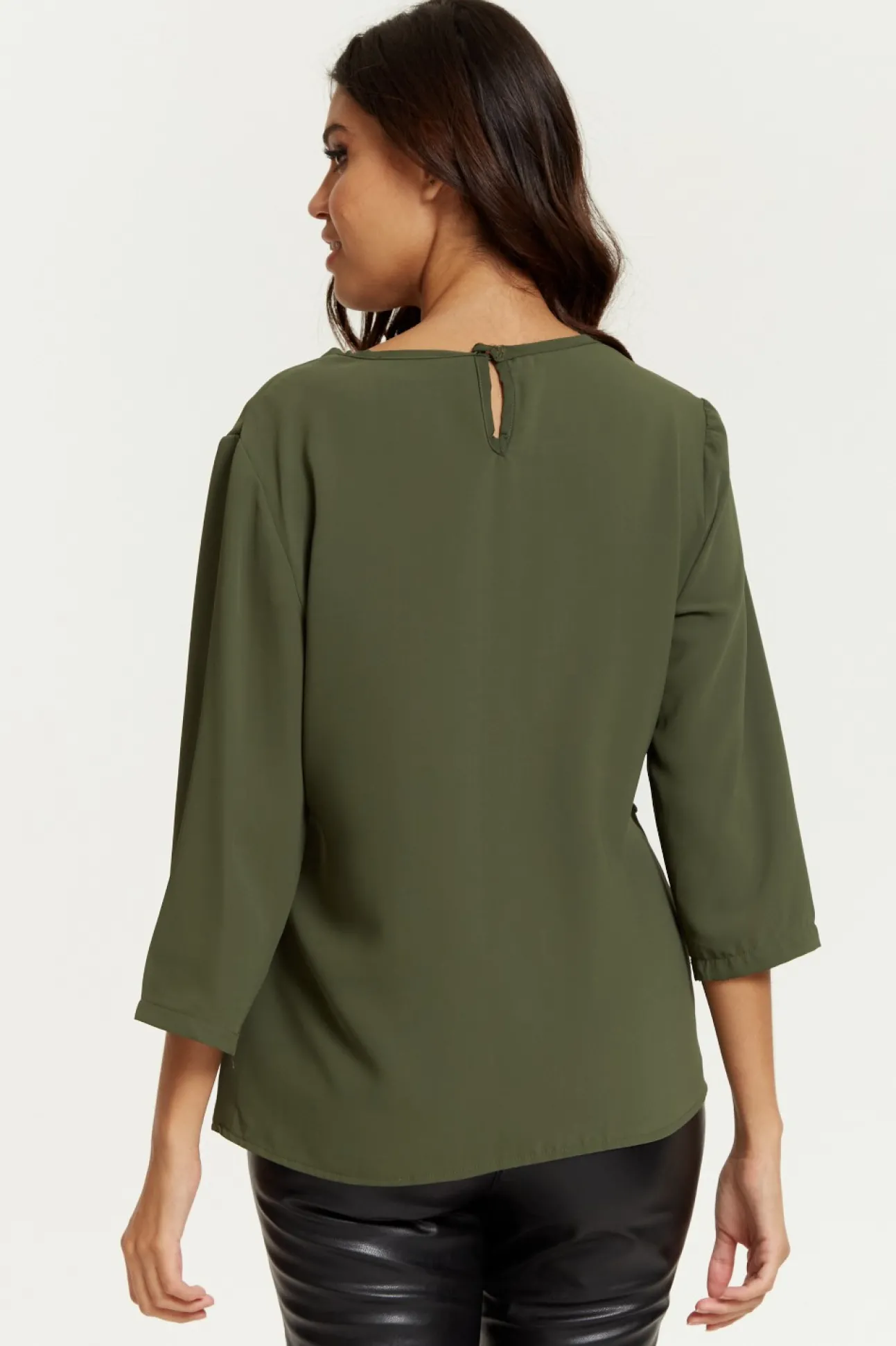 Women Hoxton Gal 3/4 Sleeves V Neck Layered Relaxed Fit Top