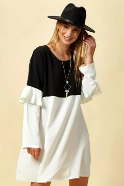 Women Hoxton Gal Colour Block Top With Frill Sleeve White Blossom