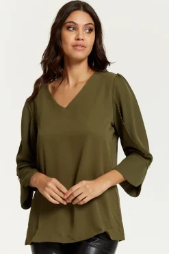 Women Hoxton Gal Long Sleeves Detailed Cuff Blouse With V Neck