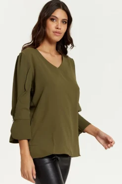 Women Hoxton Gal Long Sleeves Detailed Cuff Blouse With V Neck