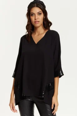 Women Hoxton Gal Oversize V Neck Sequin Detail Satin Top