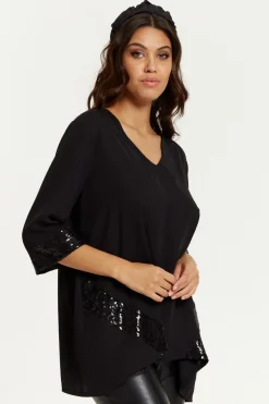 Women Hoxton Gal Oversize V Neck Sequin Detail Satin Top