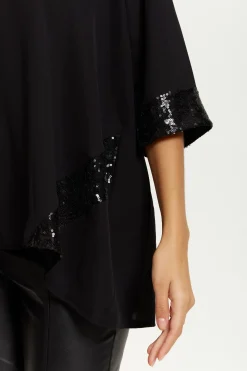 Women Hoxton Gal Oversize V Neck Sequin Detail Satin Top