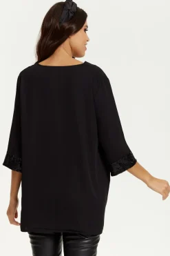 Women Hoxton Gal Oversize V Neck Sequin Detail Satin Top