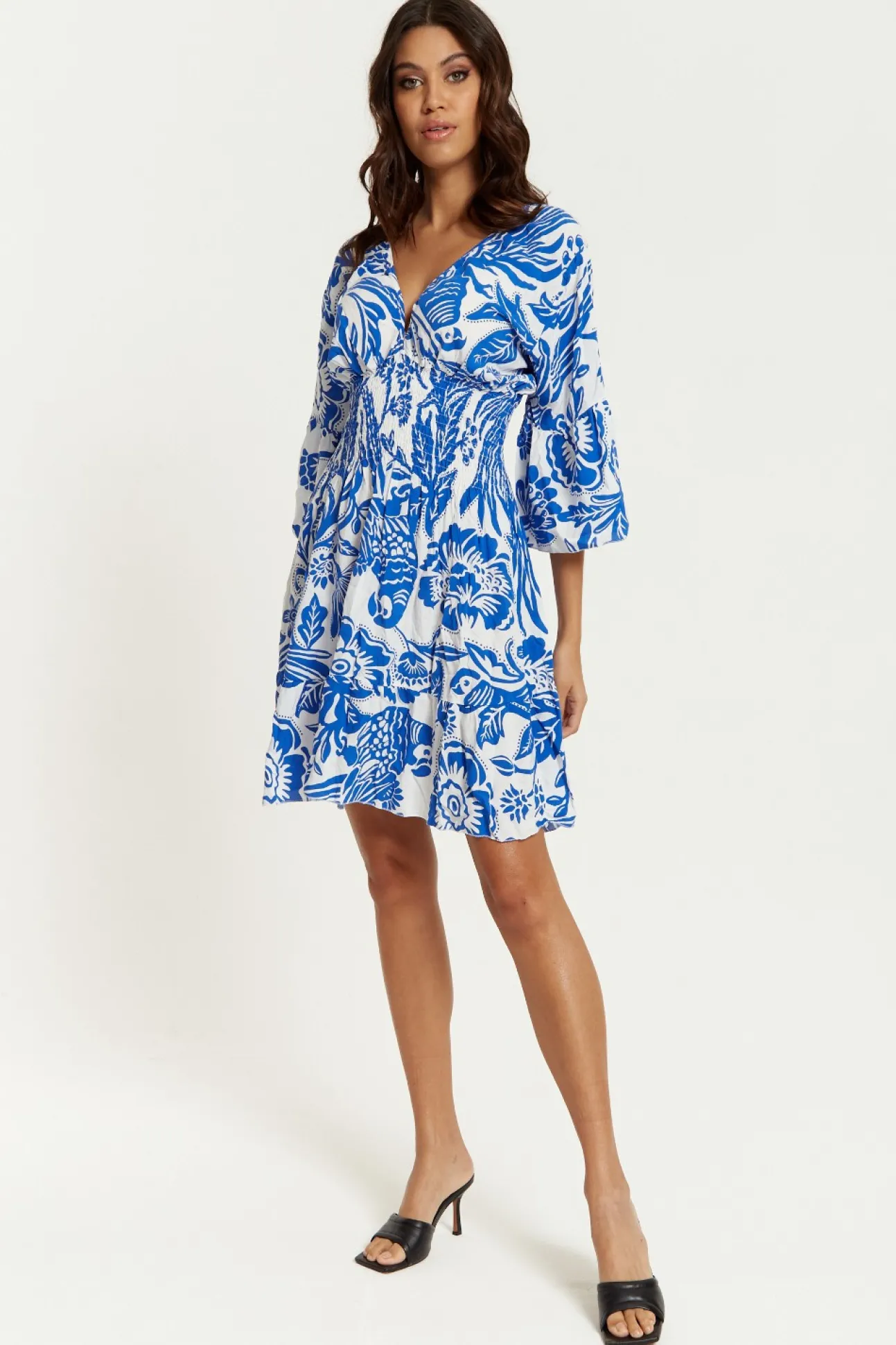 Women Hoxton Gal Oversized V Neck Detailed Floral Print Mini Dress