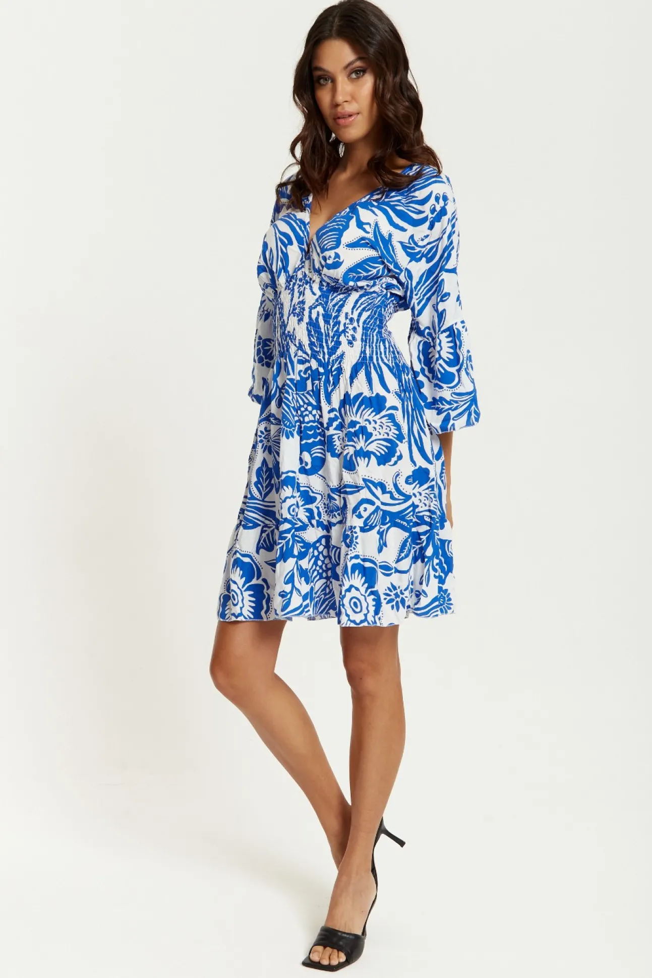 Women Hoxton Gal Oversized V Neck Detailed Floral Print Mini Dress
