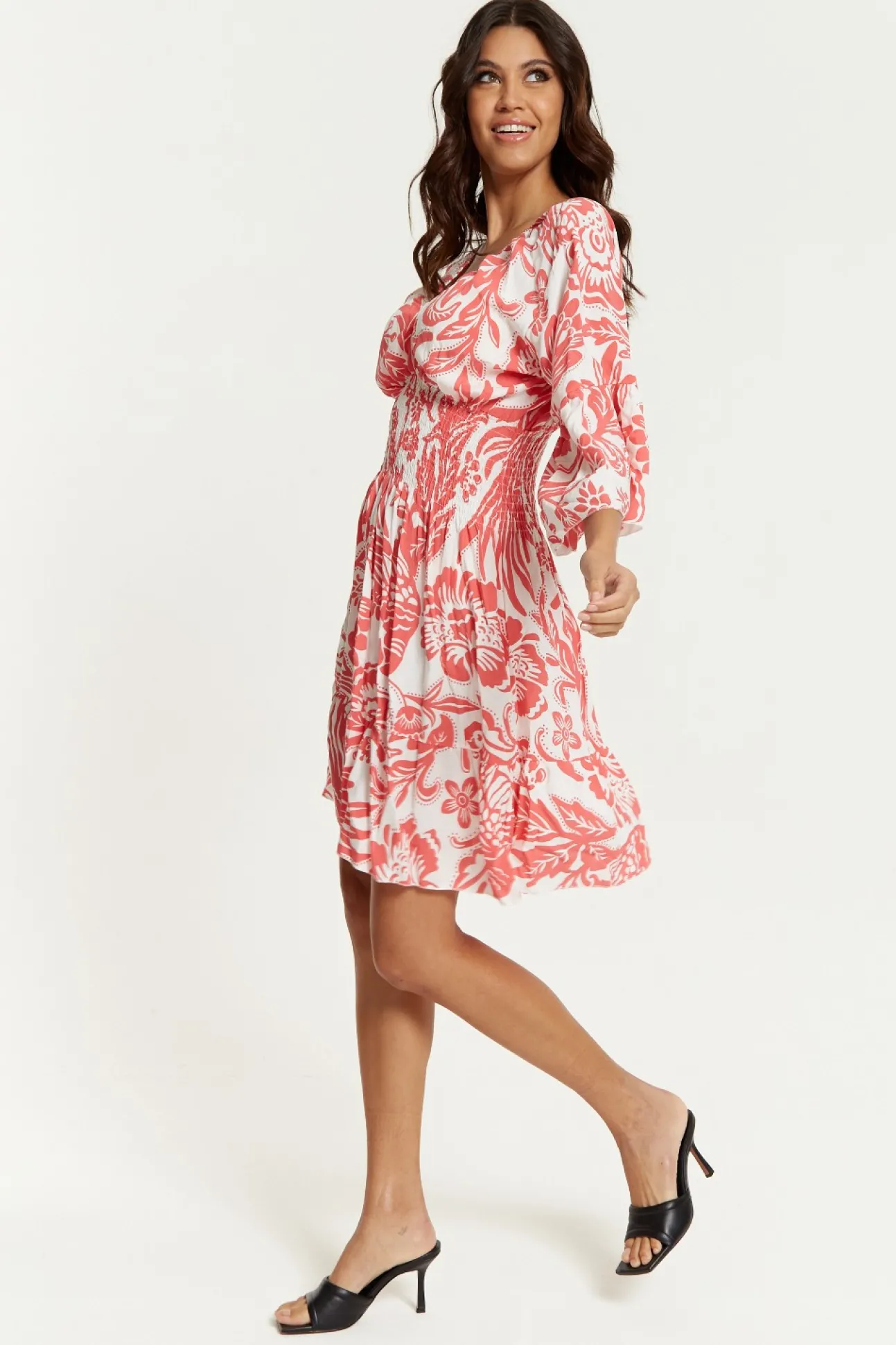 Women Hoxton Gal Oversized V Neck Detailed Floral Print Mini Dress
