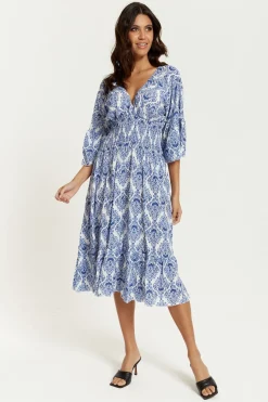 Women Hoxton Gal Oversized V Neck Detailed Printed Midi Dress