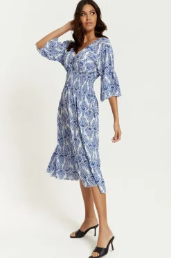 Women Hoxton Gal Oversized V Neck Detailed Printed Midi Dress