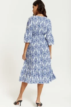 Women Hoxton Gal Oversized V Neck Detailed Printed Midi Dress