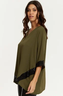 Women Hoxton Gal Oversized V Neck Sequin Detailed Satin Top