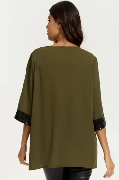 Women Hoxton Gal Oversized V Neck Sequin Detailed Satin Top