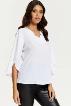 Women Hoxton Gal Oversized V Neck Top With Split Sleeves In