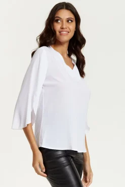 Women Hoxton Gal Oversized V Neck Top With Split Sleeves In