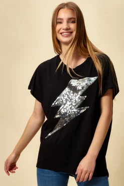Women Hoxton Gal Sequin Flash Top Relaxed Fit In
