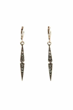 Women Last True Angel Thin Drop Crystal Earring In Gold & Pewter