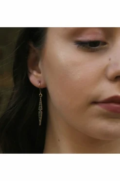 Women Last True Angel Thin Drop Crystal Earring In Gold & Pewter