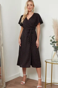 Women Lilura London Angel Sleeves Midi Wrap Dress In Floral