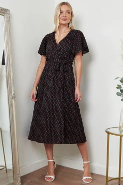 Women Lilura London Angel Sleeves Midi Wrap Dress In Floral