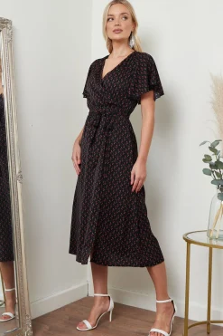 Women Lilura London Angel Sleeves Midi Wrap Dress In Floral