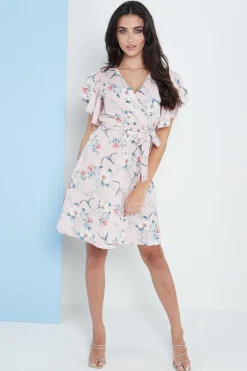 Women Lilura London Angel Sleeves Wrap Dress In Floral Print