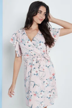 Women Lilura London Angel Sleeves Wrap Dress In Floral Print