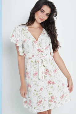Women Lilura London Angel Sleeves Wrap Dress In Floral Print