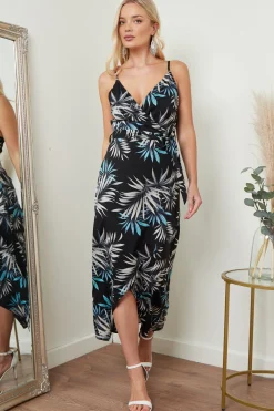 Women Lilura London Cami Wrap Midi Dress In Palm Print