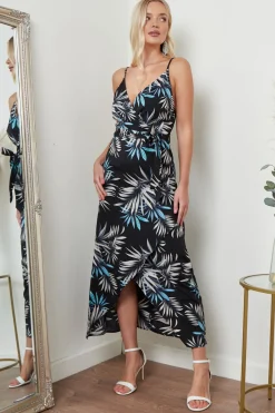 Women Lilura London Cami Wrap Midi Dress In Palm Print