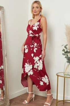 Women Lilura London Cami Wrap Midi Dress In Floral Print