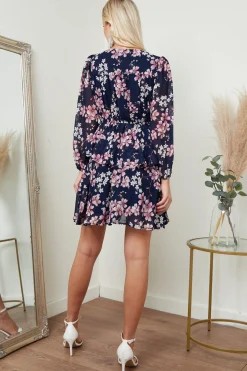 Women Lilura London Floral Asymmetric Ruffle Mini Dress In