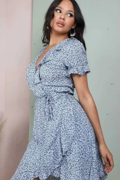Women Lilura London Floral Frill Wrap Mini Dress