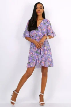 Women Lilura London Mini Wrap Dress With Frill Hem Floral
