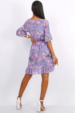Women Lilura London Mini Wrap Dress With Frill Hem Floral