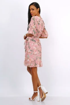Women Lilura London Mini Wrap Dress With Frill Hem In Floral