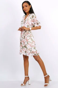 Women Lilura London Mini Wrap Dress With Frill Hem In Floral