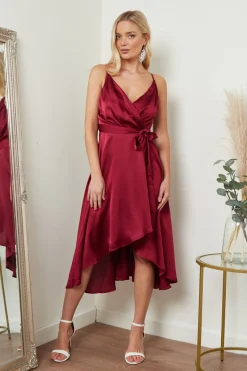 Women Lilura London Satin Cami Wrap Midi Dress