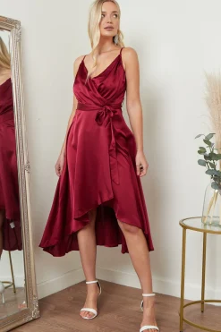 Women Lilura London Satin Cami Wrap Midi Dress