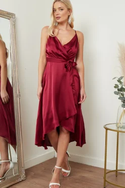 Women Lilura London Satin Cami Wrap Midi Dress