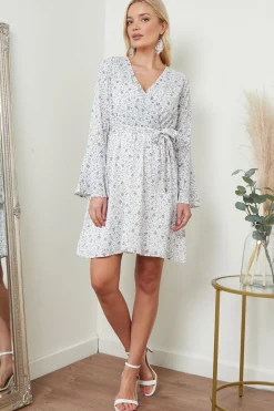 Women Lilura London Wrap Dress With Frill Sleeve In Floral