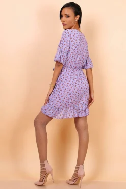 Women Lilura London Wrap Front Mini Dress With Tie Waist