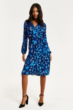 Women Liquorish Abstract Print Midi Fake Wrap Dress