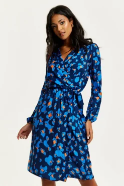 Women Liquorish Abstract Print Midi Fake Wrap Dress