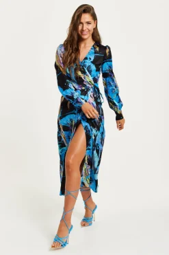 Women Liquorish Abstract Print Midi Wrap Dress