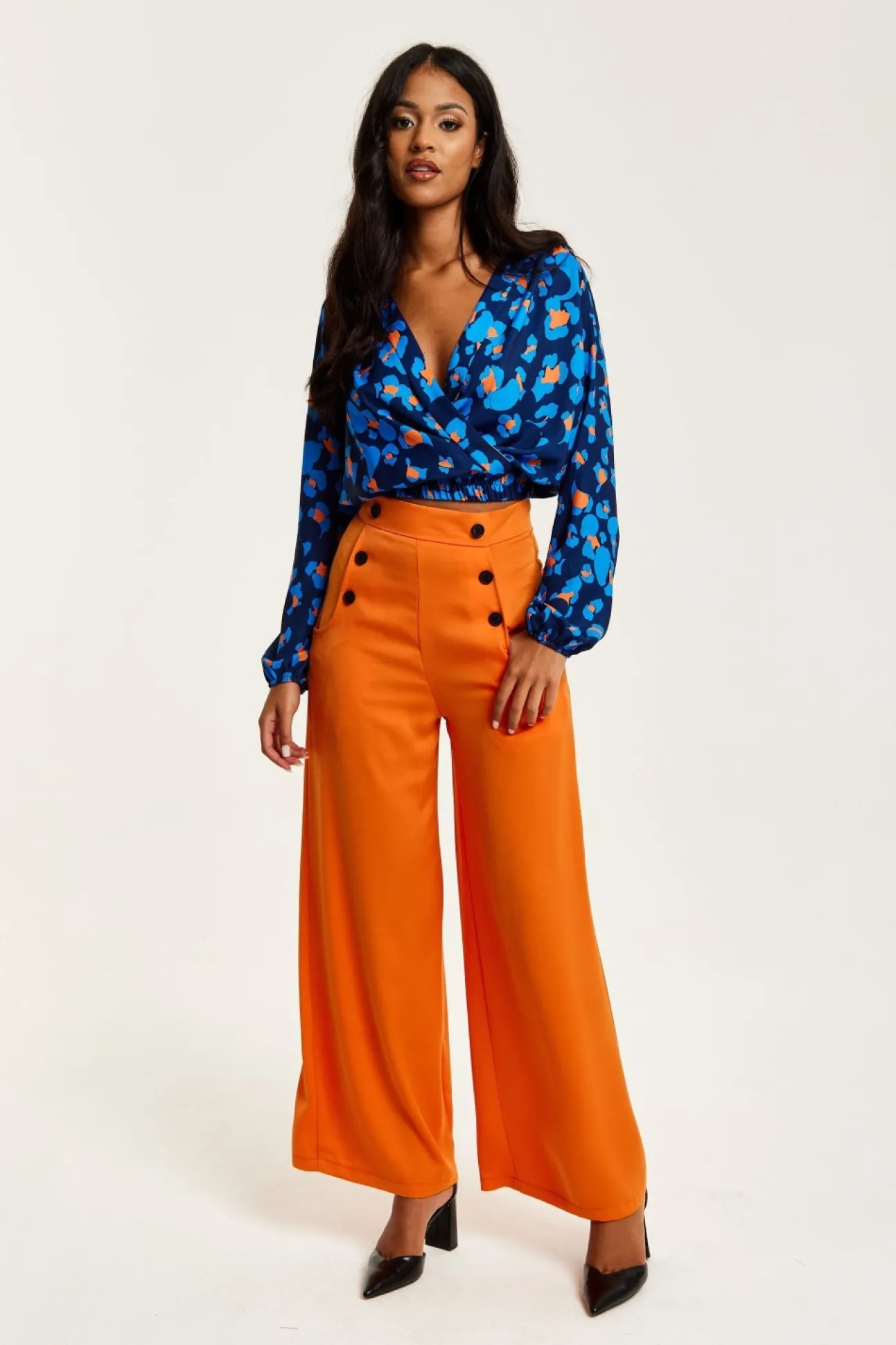 Women Liquorish Abstract Print Wrap Top In Pink Orange And Blue