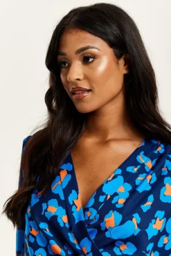 Women Liquorish Abstract Print Wrap Top In Pink Orange And Blue