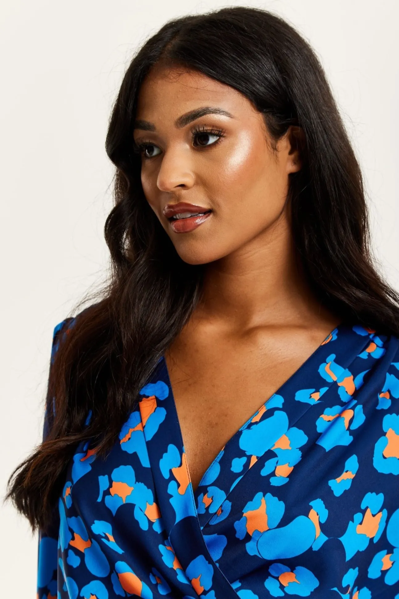 Women Liquorish Abstract Print Wrap Top In Pink Orange And Blue