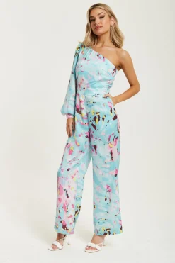 Women Liquorish Abstract Print One Shoulder Jumpsuit